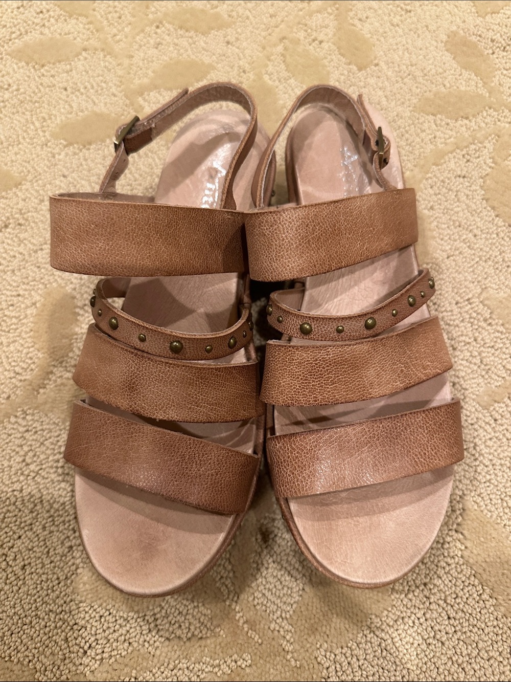 Women’s Tan Strappy Stud Leather Sandals by Antelope